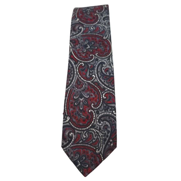Christian Dior Cravates Paris New York Paisley Tie Red & Gray Vintage Silk - Picture 7 of 7